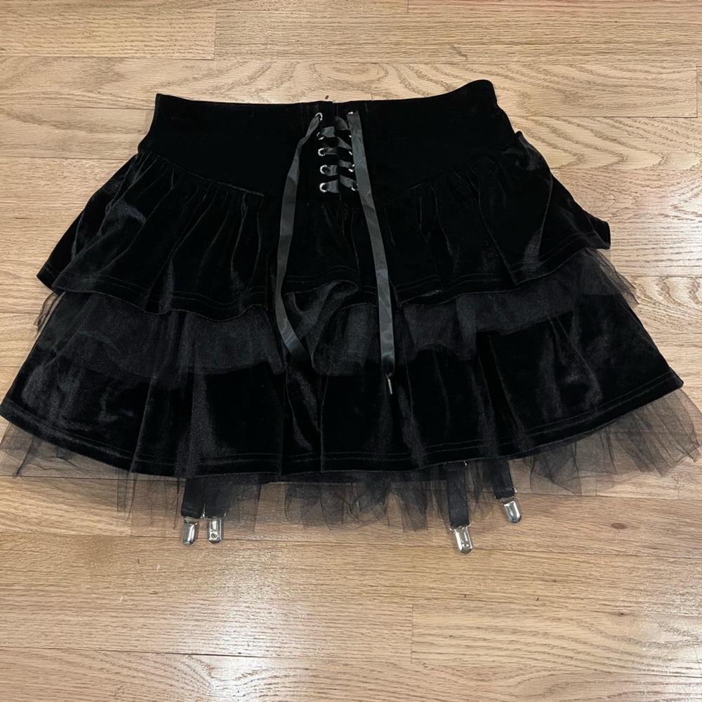 Dolls Kill Black Velvet Layered Skirt